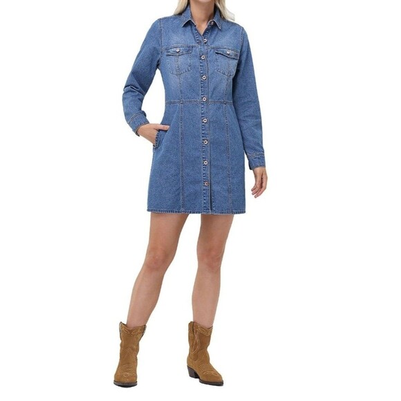 Frye Dresses & Skirts - Frye Women's 100% Cotton Form Fitting Buttons Pockets Mini Denim Dress XL
